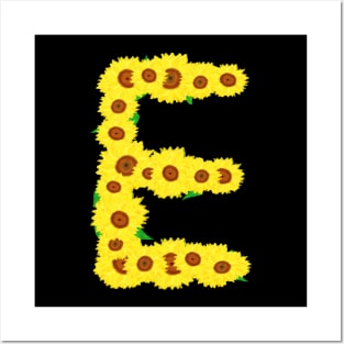 Sunflowers Initial Letter E (Black Background) Posters and Art